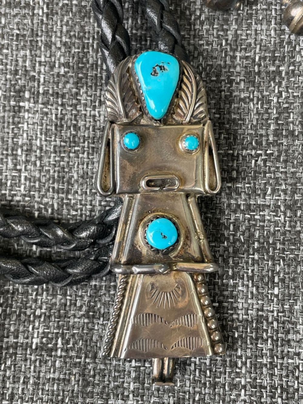 Vintage Sterling Silver and Turquoise Figural/Kachina Style Bolo